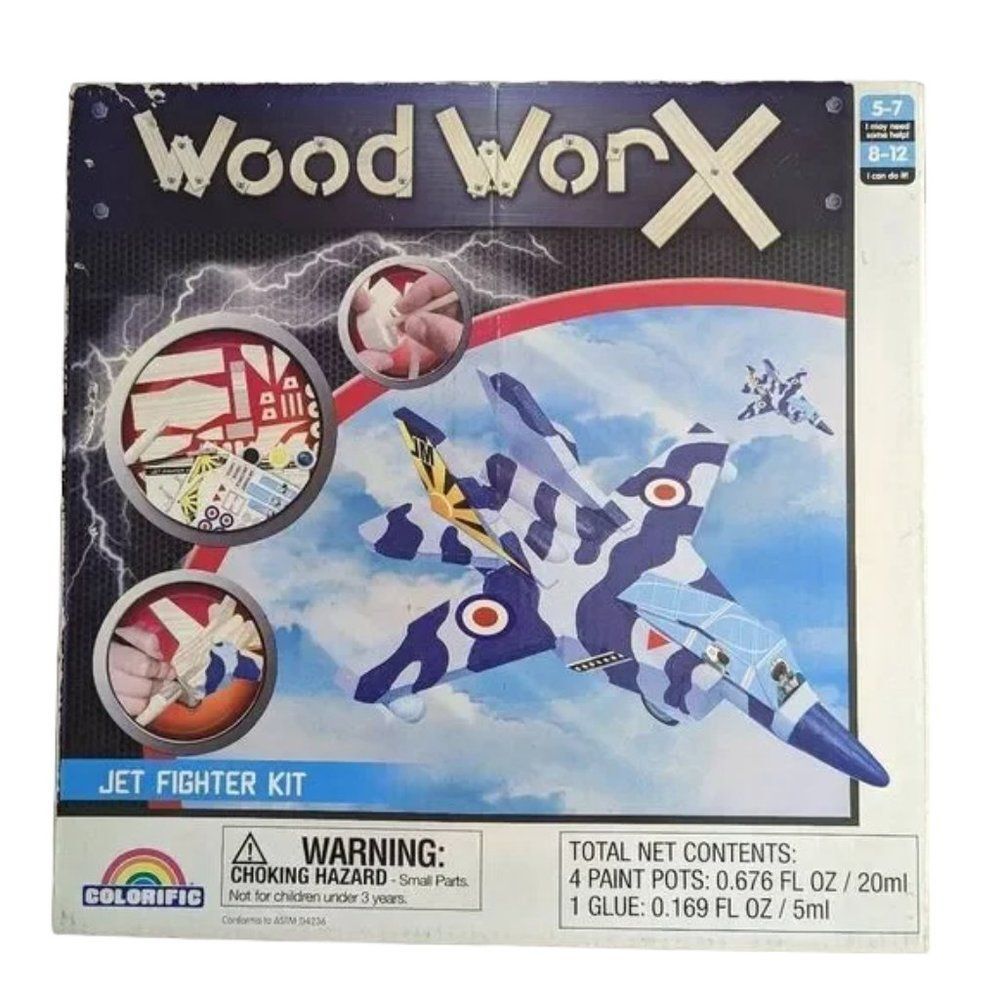 Wood Worx Jet Fighter Kit Vintage Colorific Retired Model Plane New in Box